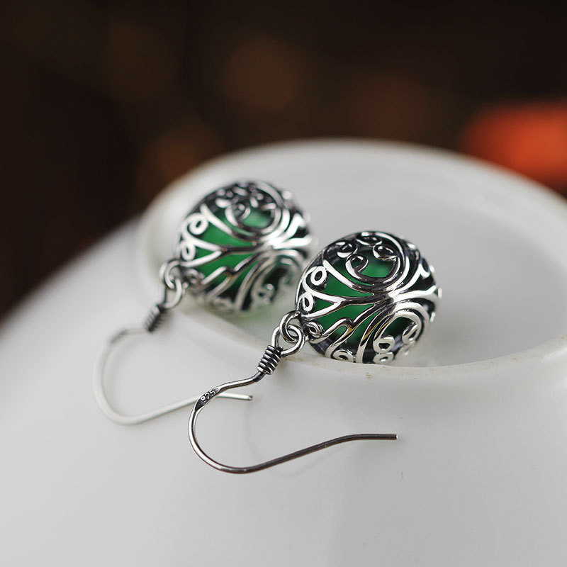 Green Jade Sterling Silver Drop Earrings - Image 4