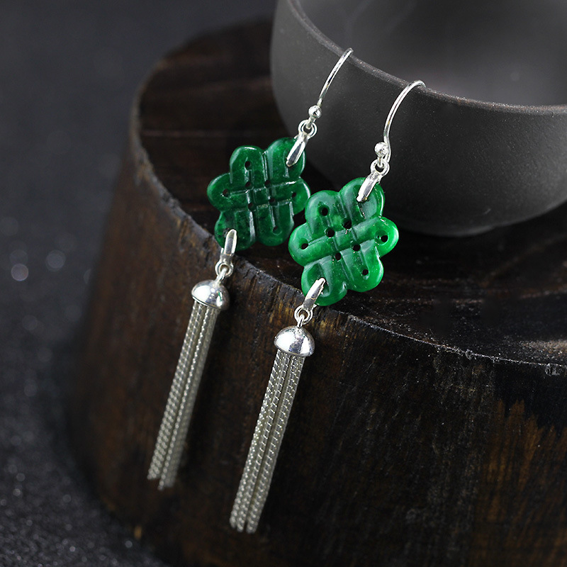 Chinese Knot Natural Jade Earrings - Image 2