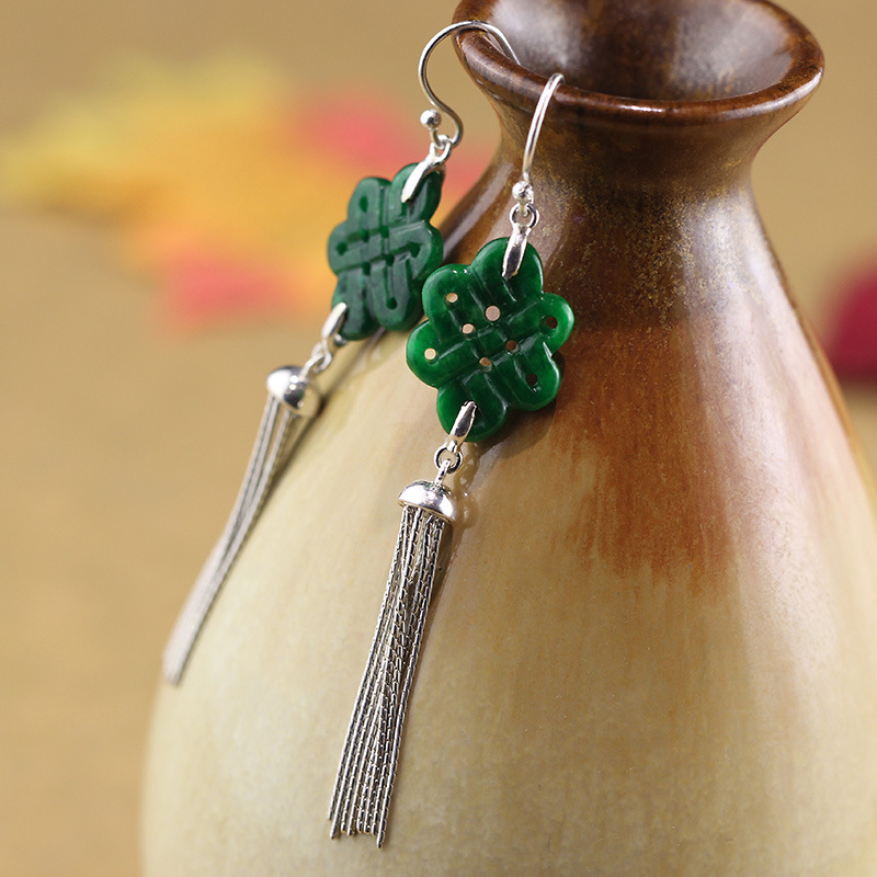 Chinese Knot Natural Jade Earrings - Image 4