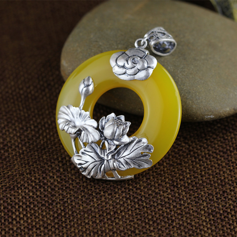 Natural Jade Floral Hoop Pendant - Image 4